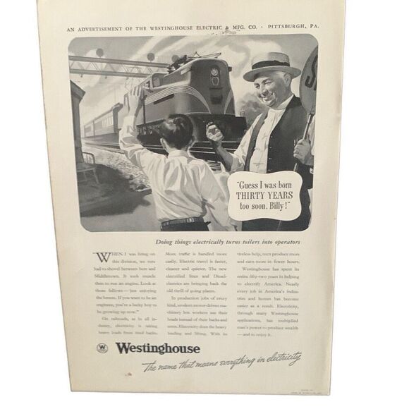 Vintage 1938 Westinghouse Born Thirty Years Too Soon Ad Advertisement - Picture 1 of 4